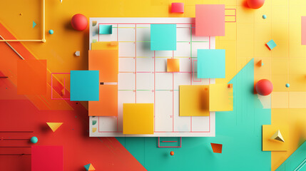 the concept of timing business plans in the office . Abstract background with task cards and a calendar
