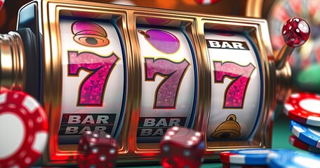 Golden slot machine wins the jackpot. 777 Big win concept. Casino jackpot