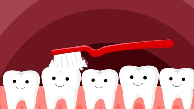Animation of a toothbrush brushing teeth inside the mouth, dentist, oral health.