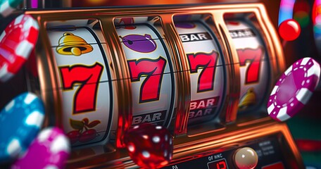 Golden slot machine wins the jackpot. 777 Big win concept. Casino jackpot