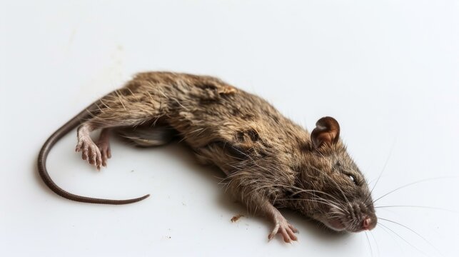dead rat carcass isolated on white background, life less object concept for designer 