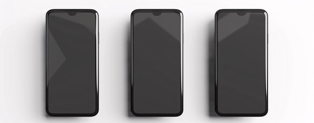 Creative 3D Vector Illustration of Artistic Black Smartphone Mockups in Various Angles on White Background