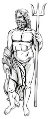 statue  of Neptune, ancient Roman God of water and the sea. vector illustration