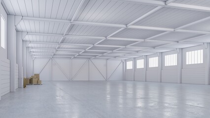 Factory or warehouse or industrial building. Modern interior design .empty space for industry background. 3d render.	