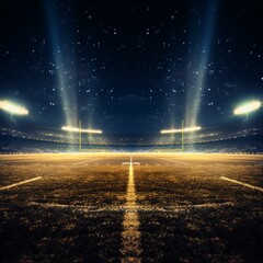 Football Field Illuminated by Stadium Lights at Night