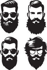 Set of man hair icon for barbershop Vector illustration Silhouette white background.	 