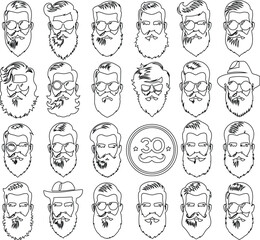 Set of man hair icon for barbershop Vector illustration Silhouette white background.	 