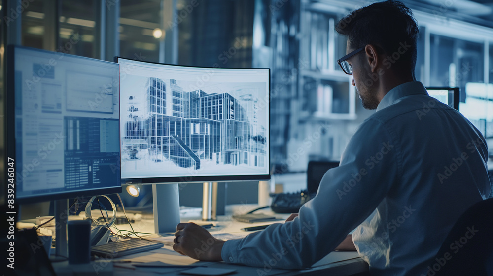 Poster harnessing the power of digital bim technology, architects and engineers work side by side, transfor