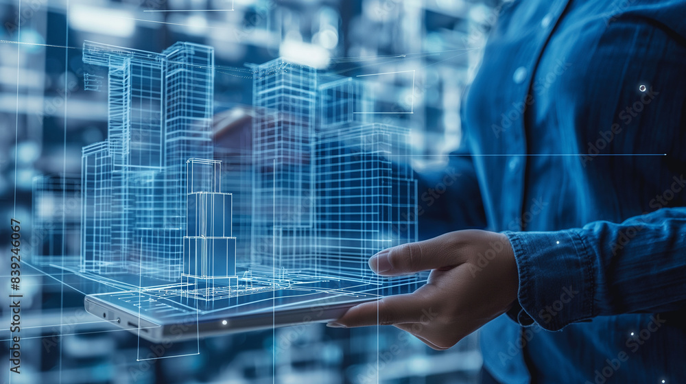 Poster harnessing the power of digital bim technology, architects and engineers work side by side, transfor