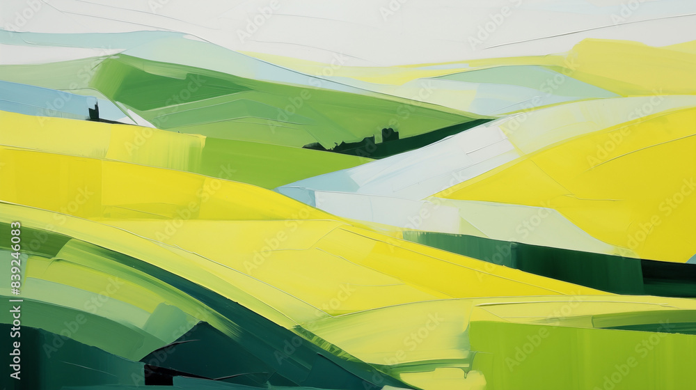 Poster Abstract green and yellow landscape painting