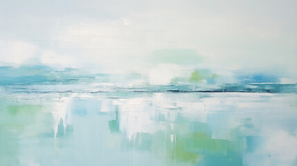 Minimalist seascape art in blue and green