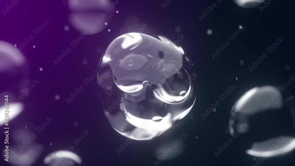 Poster 3d abstract background with floating translucent spheres on a dark purple backdrop