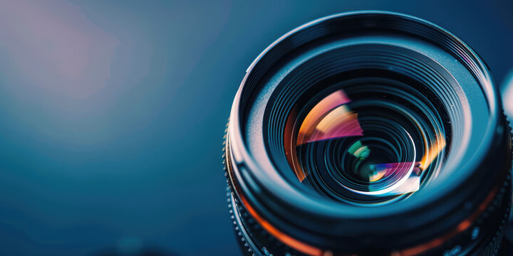 Macro closeup of camera lens aperture zoom background