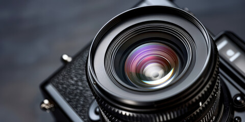 Macro closeup of camera lens aperture zoom background