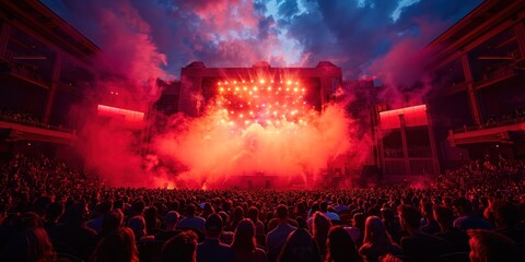 Crowd of audience at an outdoor concert at stadium arena