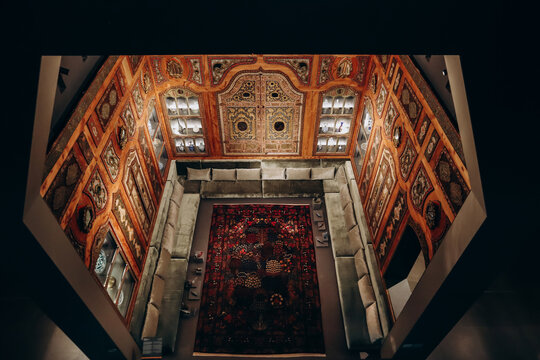 Doha, Qatar - 1 May 2024: Exploring the Museum of Islamic Art (MIA) and iranian rugs