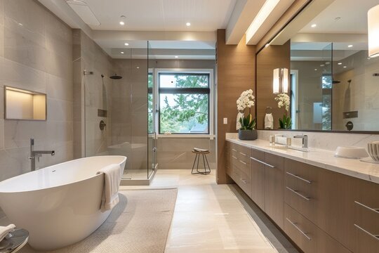 modern bathroom with a bath tub and shower