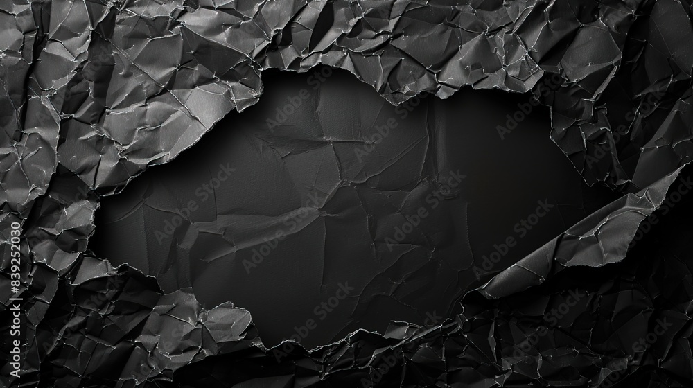 Poster black dark wrinkled paper background with frame blank empty with copy space for product design