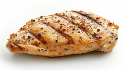 seared chicken breast steak Isolated on white background. concept of food menu for designers.