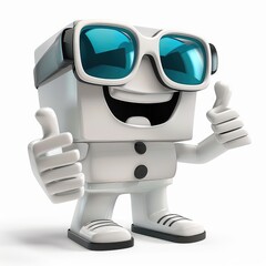 Naklejka premium Groovy happy cartoon in three-dimensional style, playful and vibrant imagery bursting with joy, a dynamic blend of colors and shapes to uplift spirits and spread positivity