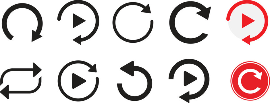 Set of Replay Icon. Reload icon. Refresh Icon Illustration. Video play button like simple replay icon isolated on white background. 