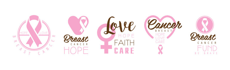 Obraz premium Breast Cancer Awareness Label with Hope Symbol Vector Set