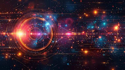 Quantum information encoded in the geometry of intricate patterns, unlocking the secrets of the universe. Flat color illustration, shiny, Minimal and Simple,