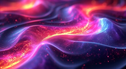 A close up of a wave of colored light on a black background