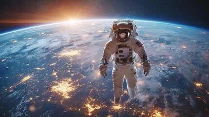 Obraz premium Astronaut in the outer space over the planet Earth