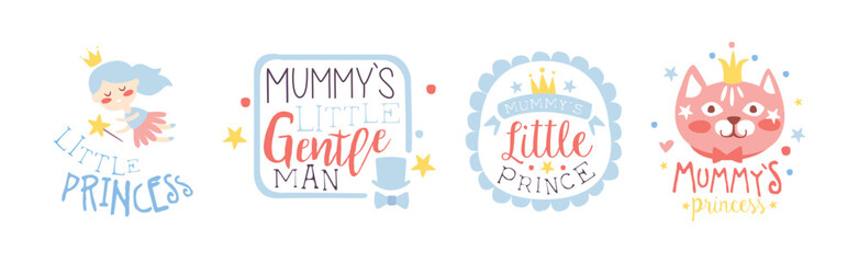 Obraz premium Little Princess and Prince Prints for Infant Girl Room Or Clothing Design logo Template Vector Set