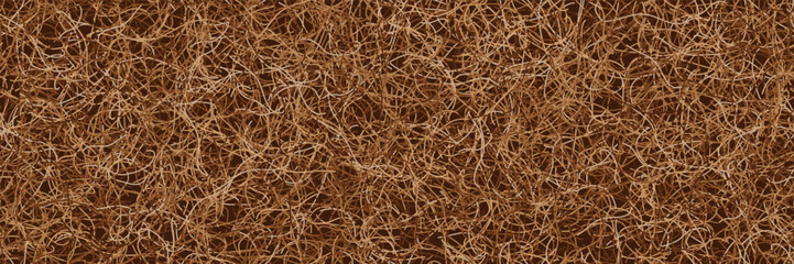 Bg of dried hay. Seamless pattern from coconut coir fiber. Roughly twisted carpet. Grunge hairy texture