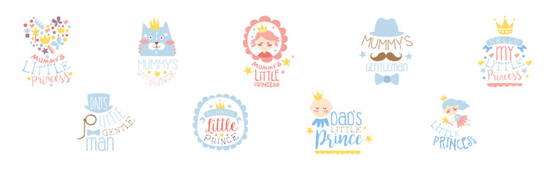 Obraz premium Little Princess and Prince Prints for Infant Boy and Girl Room Or Clothing Design logo Template Vector Set