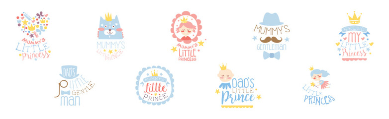 Little Princess and Prince Prints for Infant Boy and Girl Room Or Clothing Design logo Template Vector Set