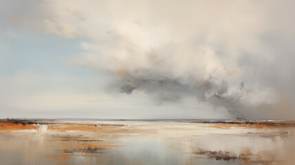 Minimalist seascape art with storm clouds