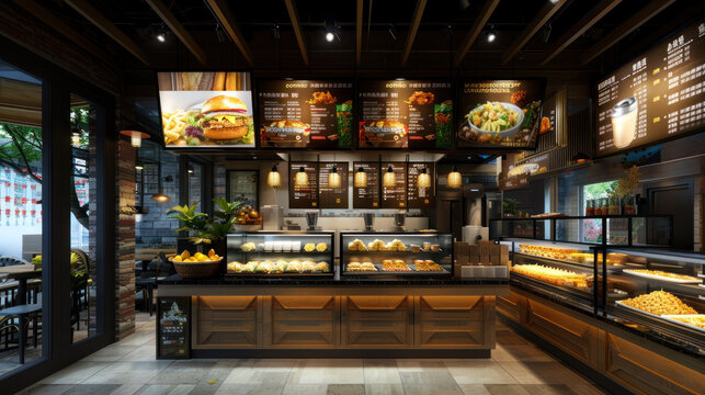 Modern fast food restaurant interior