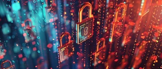 Cybersecurity Concept: Abstract Data Encryption Keys in Virtual Space