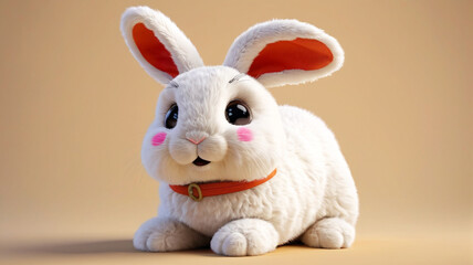 Obraz premium Cute rabbit with large ears and expressive eyes lying on a bed, Generative AI.