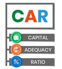 CAR. CAPITAL ADEQUACY RATIO acronym. Concept with keyword and icons. Flat vector illustration. Isolated on white.