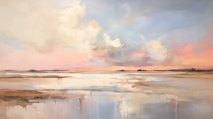 This is a minimalist painting of a coastal sunset