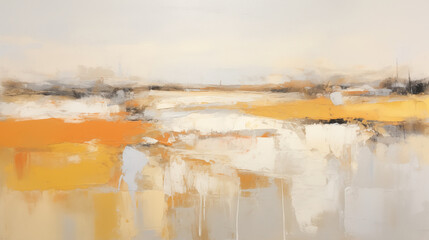 This is an abstract painting of a minimalist landscape with warm colors