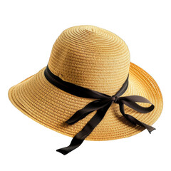 A stylish straw sun hat, perfect for outdoor leisure activities, highlighting its design and details isolated on transparent background cutout png