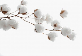 Cotton blossom on white cotton that is transparent and cut out using copy space for backdrops.
