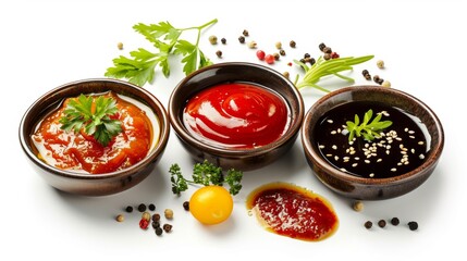 cooking sauces isolated on white background, food dipping concept for designer 