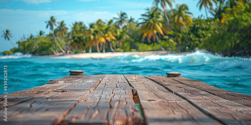 Canvas Prints A picturesque view of a wooden dock stretching into the azure sea, banner