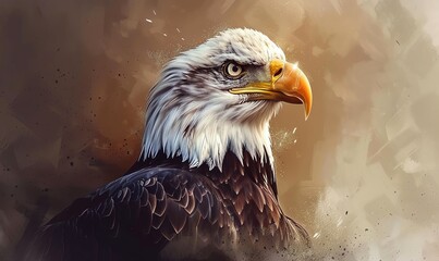 Obraz premium Bald eagle portrait with American flag background illustration design for T-shirt print graphic art poster, ultra realistic photography