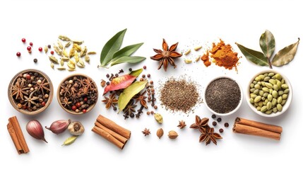 exotic spices on white background. concept of food ingredient for designer.