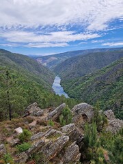 Steep vineyards of Ribeira Sacra, Rias Baixas, Galicia, Spain - heoric viticulture above the Rio Sil and Mino river