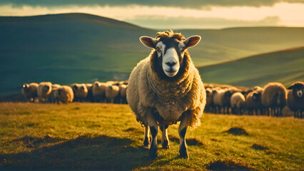 Obraz premium A sheep that has a lot of wool on it, and that stood out from the rest of the herd.