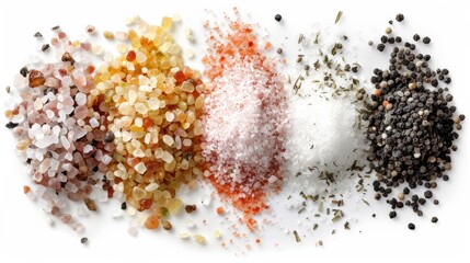 gourmet salts on white background. concept of food ingredient for designer.