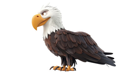Obraz premium A cartoon bald eagle stands on a white background